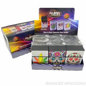 FUJIMA SKULL & LEAF GLOW IN DARK CIGARETTE PACK HOLDER 12PCS (CH140/CH141)