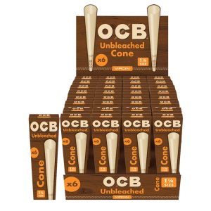 OCB VIRGIN UNBLEACHED CONES 1&1/4 SIZE 32/6 PACKS