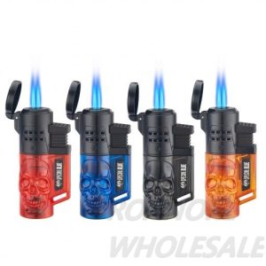 SPECIAL BLUE MINI TORCH LIGHTERS - SKULL 2 FLAME (LT130) 12PCS [NO SHIPPING]