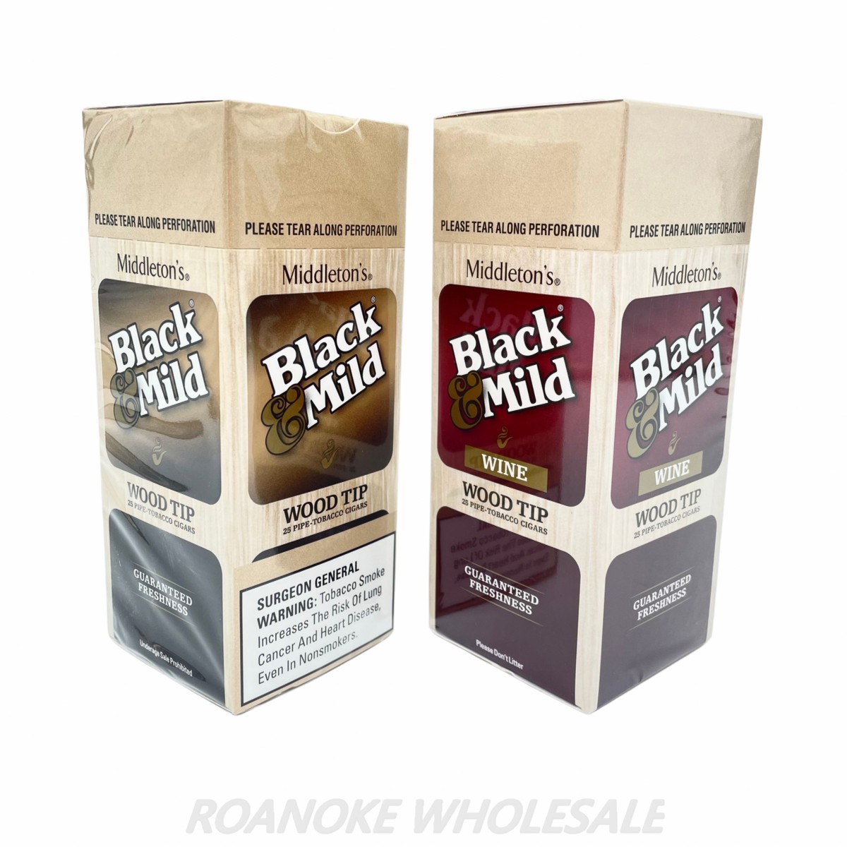 BLACK & MILD [WOOD TIP] CIGARILLOS 25/1 PACKS Roanoke Wholesale