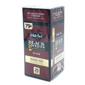 WHITE OWL BLACK SWEETS WOOD TIP CIGARS $0.79 25/1 PACKS