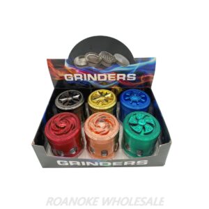 SOLID COLOR SPIN-TOP 63MM METAL GRINDER WITH CONTAINER 6PCS