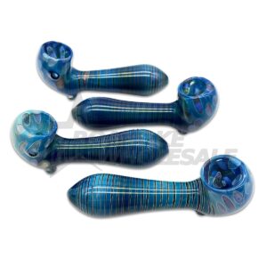 GLASS SPOON PIPE - BLUE STRIPED SWOOSH 3.75" 4PCS