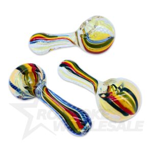 GLASS SPOON PIPE - TWISTED RASTA 4" 3PCS