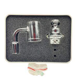 QUARTZ XL BUCKET BANGER 14MM MALE 90 DEGREE + SPIRAL CARB CAP + TERP BALLS