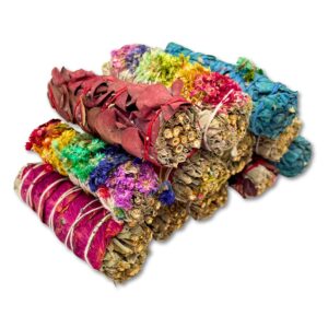 SAGE SMUDGE STICKS 4" VARIETY WITH BLUE 12PCS