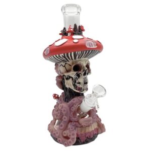 WATER PIPE SKULL WITH MUSHROOM AND TENTACLES 10.5"