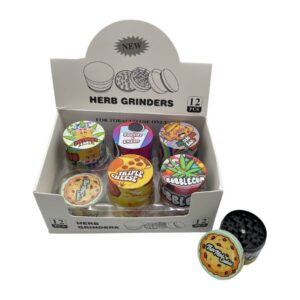 METAL HERB GRINDERS 55MM FLAVORS DESIGNS 12PCS