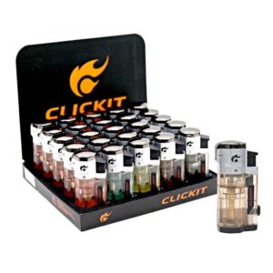CLICKIT TRIPLE TORCH LIGHTERS WITH CIGAR PUNCH - MIXED COLORS 25PCS [NO SHIPPING]