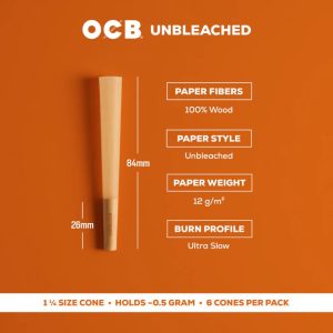 OCB UNBLEACHED CONES 1&1/4 SIZE 24/6 PACKS