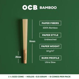 OCB BAMBOO UNBLEACHED CONES 1&1/4 SIZE 24/6 PACKS