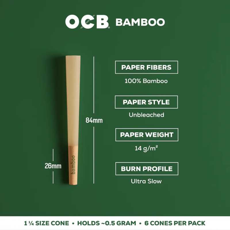 OCB BAMBOO UNBLEACHED CONES 1&1/4 SIZE 24/6 PACKS