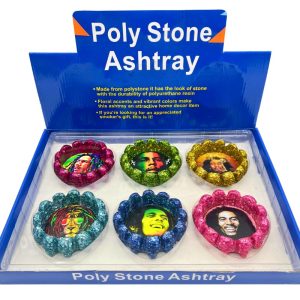 POLY STONE ASHTRAYS BOB MARLEY MIXED COLORS 6PCS