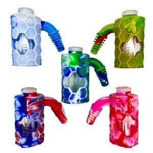ASH CATCHER SILICONE WITH GLASS INSERT 14MM 3.5" RANDOM COLOR