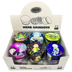 METAL HERB GRINDERS 60MM RICK & MORTY MIXED DESIGNS 12PCS