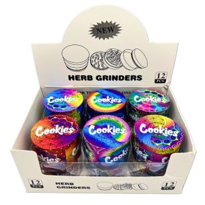 METAL HERB GRINDERS 60MM COOKIES TRIPPY RAINBOW DESIGNS 12PCS