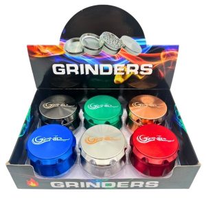 METAL HERB GRINDERS 55MM GENIE MIXED COLORS 6PCS