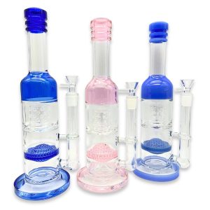GLASS WATER PIPE BOTTLE-SHAPE DOUBLE PERC 13" RANDOM COLOR [NO SHIPPING]