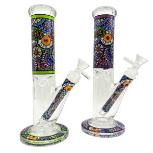 GLASS WATER PIPE STRAIGHT TUBE CIRCLES ICE CATCHER 10" RANDOM COLOR [NO SHIPPING]