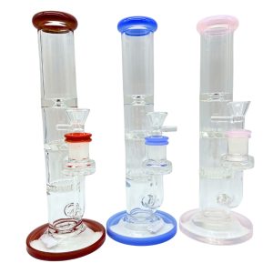 GLASS WATER PIPE TRIPLE PERC STRAIGHT TUBE 10" RANDOM COLOR [NO SHIPPING]