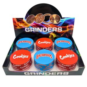METAL HERB GRINDERS 70MM COOKIES & BACKWOODS MIXED COLORS 6PCS