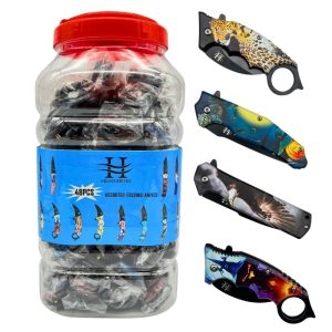 HELIOS KNIVES ASSORTED FOLDING KNIVES JAR 48PCS
