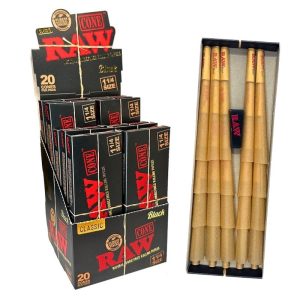 RAW CLASSIC BLACK CONES - 1&1/4 SIZE 12/20 PACKS