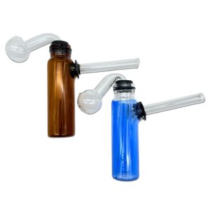GLASS OIL BURNER WATER PIPE - TUBE SHAPE BOWN OR BLUE 4" [NO SHIPPING]