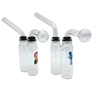 GLASS OIL BURNER WATER PIPE - CLEAR TUBE SHAPE DOUBLE CHAMBER 4" [NO SHIPPING]