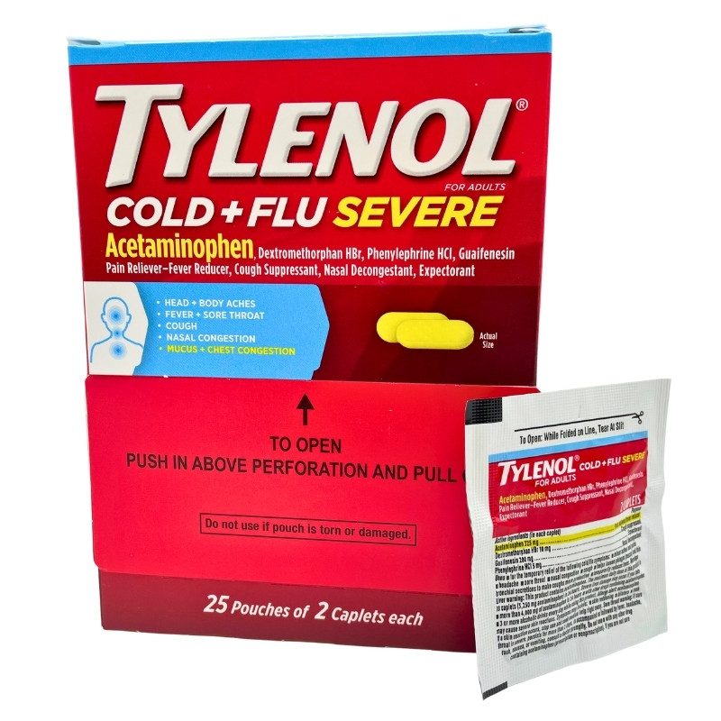 TYLENOL COLD + FLU SEVERE (325MG) 25 PACKS OF 2-TABS