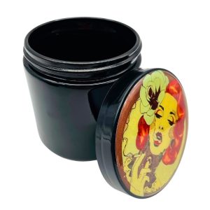 GLASS JAR BLACK LARGE 4" - RANDOM LID DESIGN