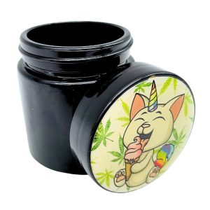 GLASS JAR BLACK SMALL 2.5" - RANDOM LID DESIGN