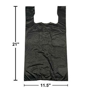 BLACK PLASTIC T-SHIRT CARRYOUT BAGS - 1/6 SIZE 1000PCS