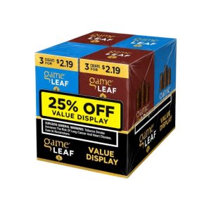 GAME LEAF CIGARILLOS (3 FOR $2.19) 10/3 PACKS VALUE DISPLAY (DARK/ WHITE RUSSIAN)