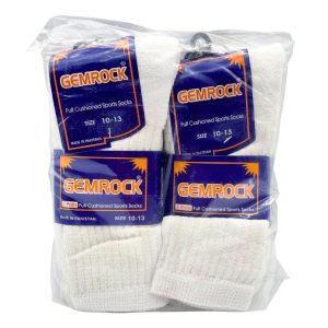 GEMROCK FULL CUSHIONED SPORTS SOCKS (WHITE, SIZE 10-13) 4/3 PACKS