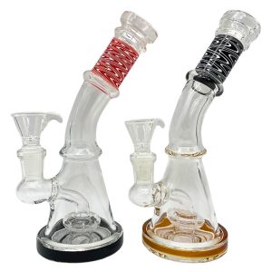 GLASS WATER PIPE BENT WAVY NECK BEAKER W/PERC 8" RANDOM COLOR [NO SHIPPING]