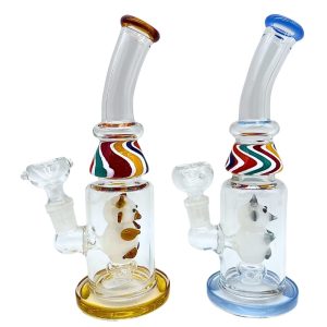 GLASS WATER PIPE BENT WAVY NECK BEAR PERC 8" RANDOM COLOR [NO SHIPPING]