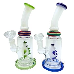 GLASS WATER PIPE BENT SWIRL NECK FISH PERC 8" RANDOM COLOR [NO SHIPPING]
