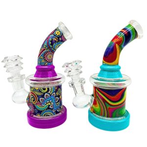 GLASS WATER PIPE BENT NECK WRAPPED W/PERC 6" RANDOM DESIGN [NO SHIPPING]