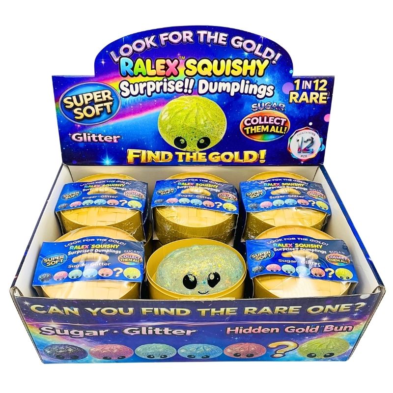 DUMPLING BUN SQUISHY TOYS GLITTER RALEX GOLD 12PCS (TB030) *HEAVY