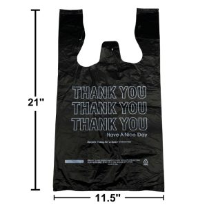 BLACK PLASTIC T-SHIRT CARRYOUT BAGS (11.5X6.5X21") LARGE 1000PCS