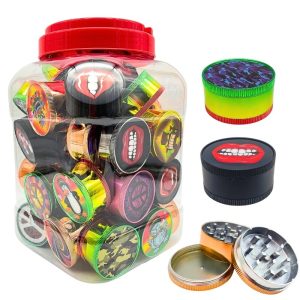 METAL HERB GRINDERS 3-PIECE 50MM ASSORTED DESIGNS JAR 45PCS