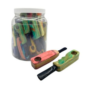 WOOD PIPE WITH LID MIX COLORS JAR 40 COUNT
