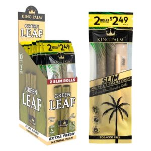 KING PALM GREEN LEAF 1.5G SLIM ROLLS (2 FOR $2.49) 10/2 PACKS