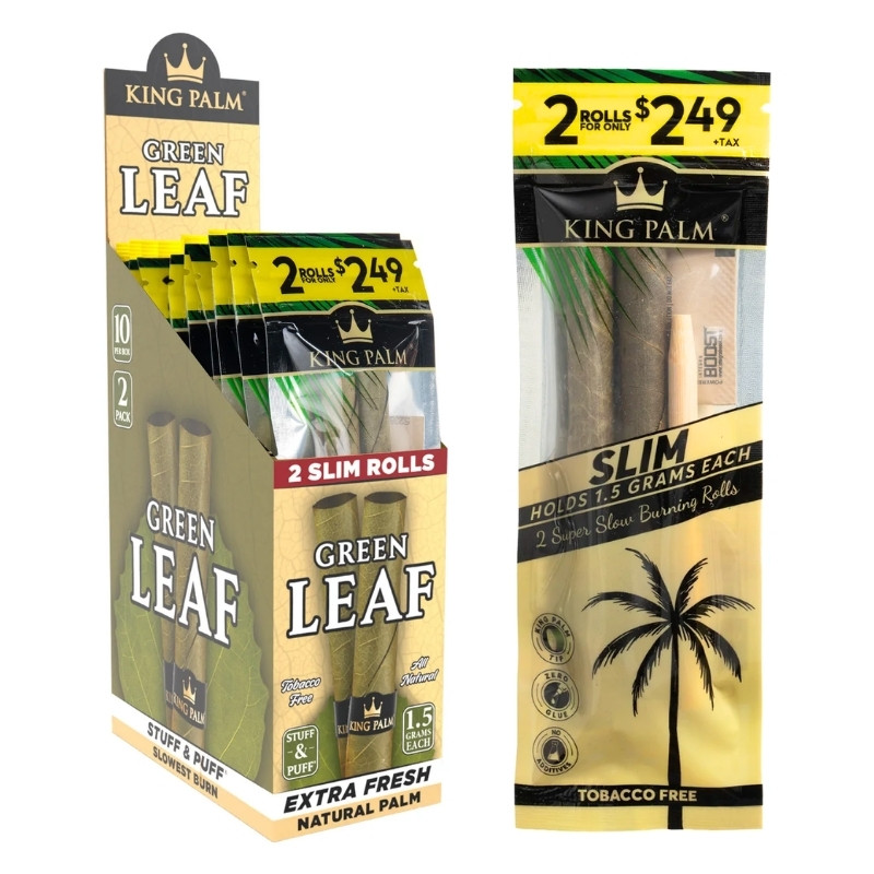 KING PALM GREEN LEAF 1.5G SLIM ROLLS (2 FOR $2.49) 10/2 PACKS