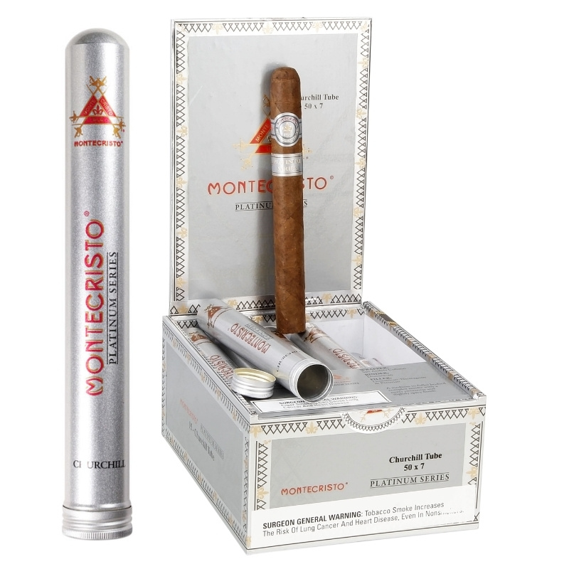 MONTECRISTO PLATINUM CHURCHILL TUBE 7X50 CIGARS 15PCS