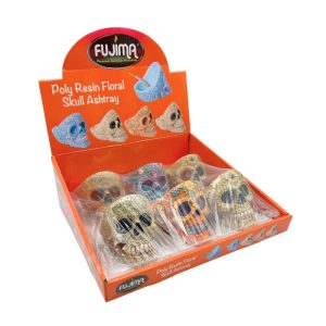 FUJIMA ASHTRAY POLY RESIN FLORAL SKULL 6PCS (LT165)
